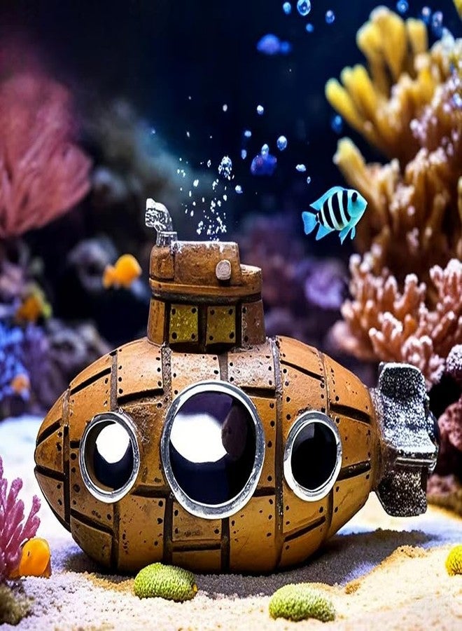 WinldMonmo Brown Retro Floating Submarine Ornament for Aquarium - Cute Resin Hovering Decor, Safe Interactive Tank Accessory for Betta, Cichlids, Goldfish, Shrimp, Hermit Crabs - Image 2